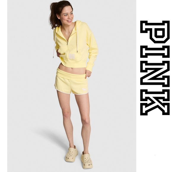 PINK - Ivy Terry Foldover Shorts - Medium - Mellow Yellow - Discontinued - Picture 3 of 4